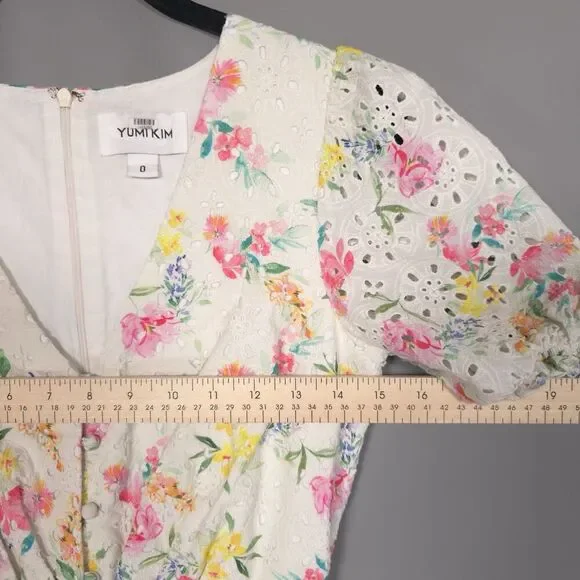 NWOT YUMI KIM Mini Dress Size 0 Be The One Floral Eyelet Cotton Mulberry Ivory